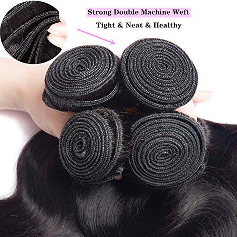 9A Peruvian Loose Deep Wave Bundles with Closure, Peruvian Virgin Hair Long Loose Deep Hair 3 Bundles with 4x4 Top French Lace Closure with Baby Hair ¡¦ (12/14/16+10 Inch, 3 Bundles+Free Part Closure)