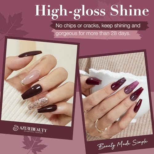 AZUREBEAUTY Dip Powder Nail Kit Starter Glitter Purple Nude Brown 8 Colors 30 Pcs with Nail Swatch Sticks, Dipping Powder Liquid Set Matte Top Coat for Fall Winter Nail Art Manicure Salon DIY Home