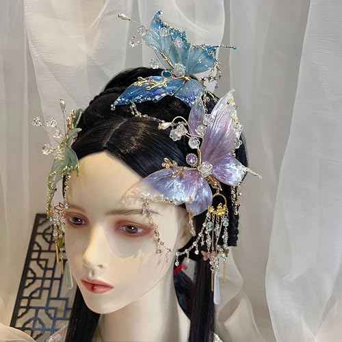 Fairy Butterfly Hair Clip - Pink Butterfly Wings Hair Accessories with Tassel Elven Hair Clamp Elf Claw Clip for Photoshoot Prom Wedding Fantasy Costume Cosplay,Lightweight and Durable