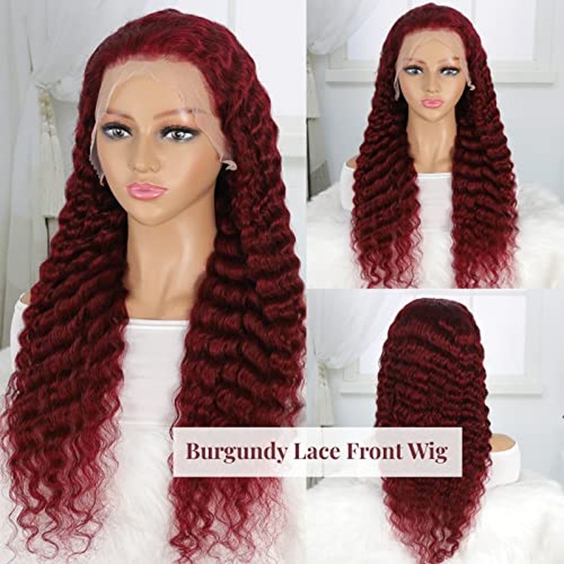 99J Burgundy Lace Front Wigs Human Hair Wigs Pre Plucked Deep Wave Glueless Wigs Human Hair 99j Deep 13x4 Lace Frontal Wigs 26 Inch New