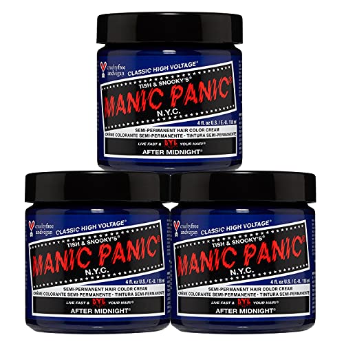 MANIC PANIC Classic After Midnight Semi Permanent Hair Color - Dark Blue Hair Dye for Women & Men That Lasts 4-6 Weeks - Vegan, Ammonia & Cruelty-Free - Create & Mix Custom Shades (4oz / 3pk)