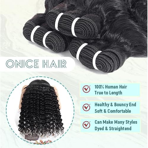 12A Deep Wave Bundles Human Hair 100% Unprocessed Brazilian Virgin Deep Curly Human Hair Weave 3 Bundles Wet And Wavy Real Hair Extensions for Women Natural Black (20 22 24 Inch)