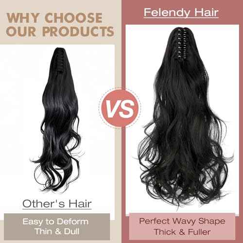 FELENDY Ponytail Extension Claw 18" Copper Red Curly Wavy Clip in Hairpiece One Piece A Jaw Long Pony Tails for Women