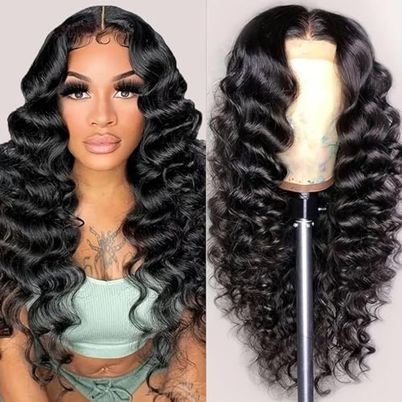 Deep Wave Lace Front Wigs Human Hair 180 Density Glueless Wigs for Women 13x4 HD Transparent Lace Front Wigs Pre Plucked with Baby Hair 24 Inch