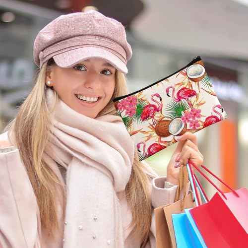 50Pcs Canvas Makeup Bags Bulk, 7.87 x 5.7 Inch Cotton Sublimation Blank DIY Heat Transfer Cosmetic Bag w/Colorful Zipper for Bridesmaid Makeup Bag Travel Toiletry Pouch Storage, Ivory, Halloween Craft