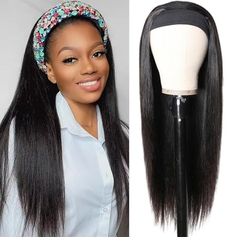 Headband Wig Straight Human Hair Wigs for Black Women Glueless None Lace Front Human Hair Headband Wig Brazilian Virgin Hair Wigs Human Hair 150% Density 24 Inch
