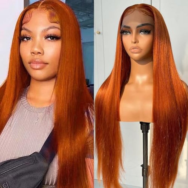 Ginger Lace Front Wigs Human Hair 13x4 Straight Wigs Pre Plucked 180 Density Human Hair Wigs For Black Women 28 Inch