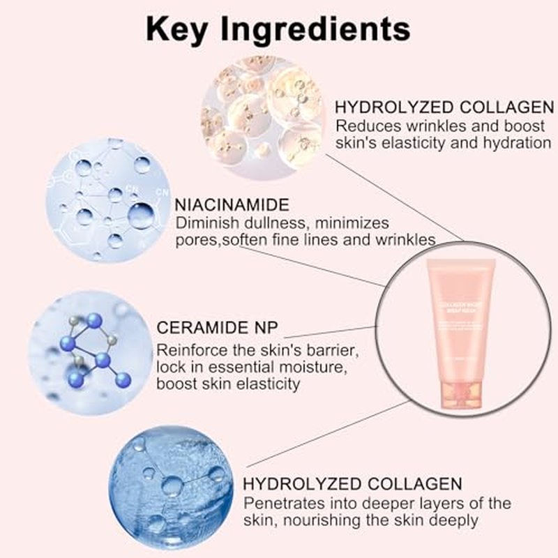 Collagen Night Wrapping Mask Peel-Off Overnight Collagen Face Mask - Deeply Hydrates & Firming & Glowy - Reduce Sagging & Wrinkle For Glowing Skin 2.54 fl.oz with Mask Applicator