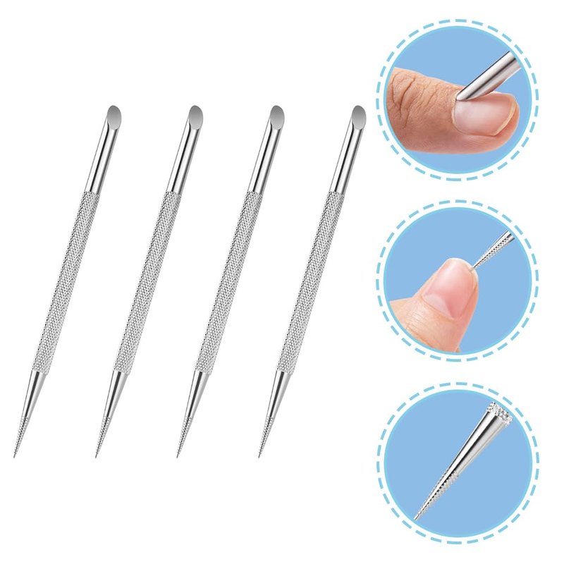 Beavorty 4pcs Stainless Steel Cuticle Pusher Nail Dotting Pen Metal Dead Skin Remover for Professional Manicure Pedicure Nail Art Care Tools