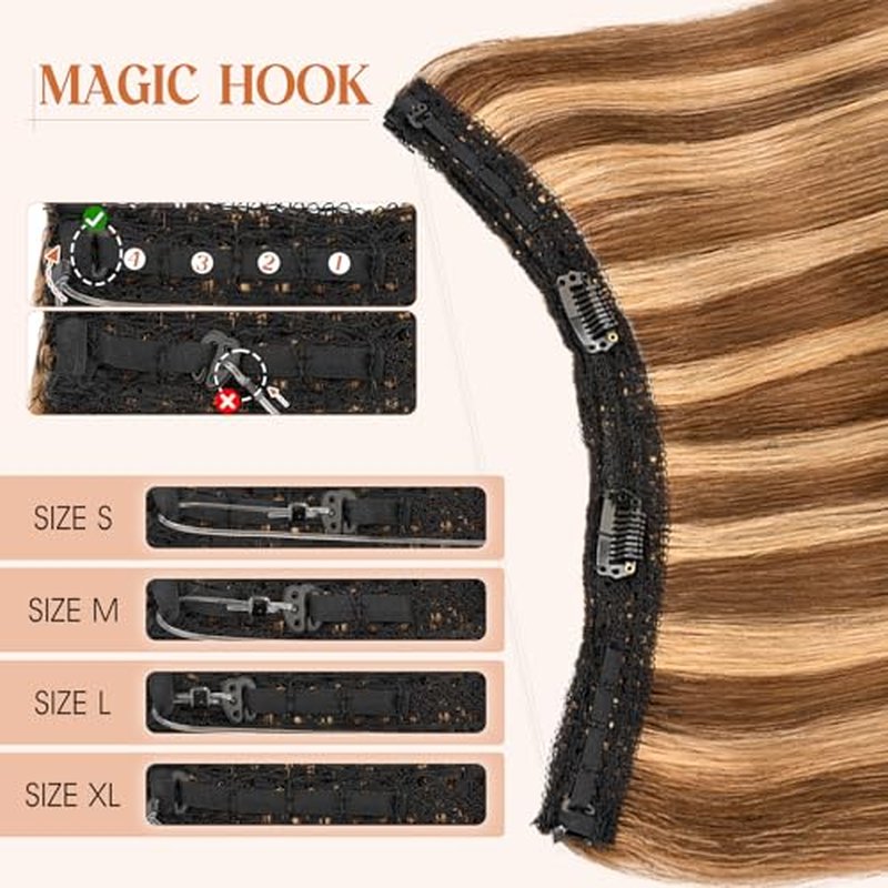S-noilite Halo Hair Extensions Real Human Hair,Invisible Wire Hair Extensions with Adjustable Fish Line 2 Clips Halo Extensions for Women 18Inch 80G(Medium Brown/Dark Blonde)