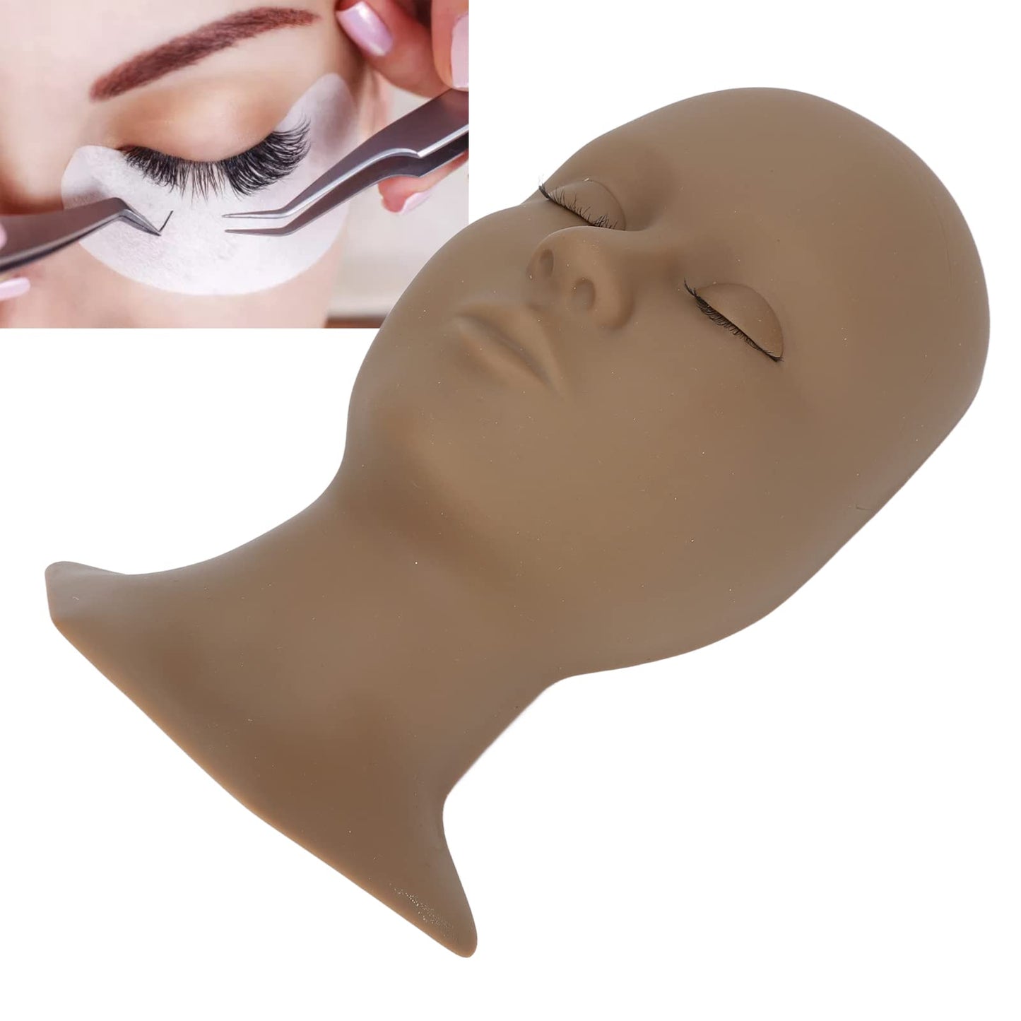 Lash Mannequin Head, Silicone Grafting Eyelash Practice Head Model with Chemical Fiber False Eyelashes for Eyelashes, Makeup, Beauty, Face Washing, Massage Practice