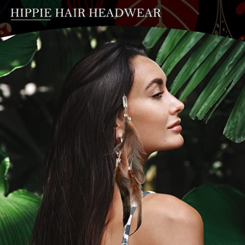 ICYANG Women Feather Hair Clips, 6 Pieces Handmade Boho Hippie Hair Extensions with Clip DIY Viking Hair Accessories Headdress
