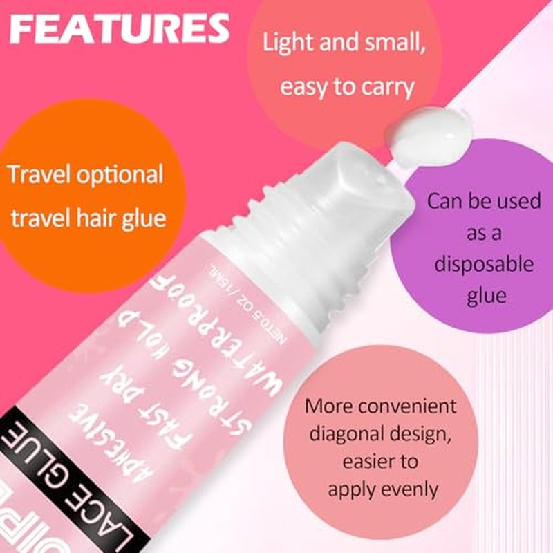 Wig Glue for Lace Front Lace Wigs, 0.5 OZ Waterproof Lace Front Wig Glue for Wigs, Strong Hold Transparent Adhesive for Hair Replacement Invisible Hair Bonding Wig Adhesive (4PCS)
