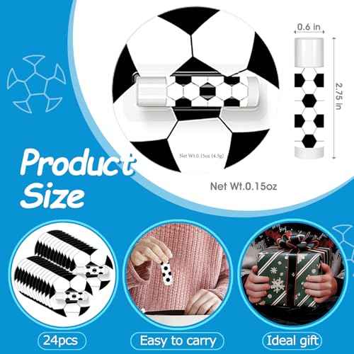 24 Pack Soccer Lip Balm for Soccer Theme Party Bulk Gifts,Beeswax Moisturizing Lip Balm,Vanilla Flavor Plumping Chapstick for Soccer Team Girls kids Men Women Sports Lovers