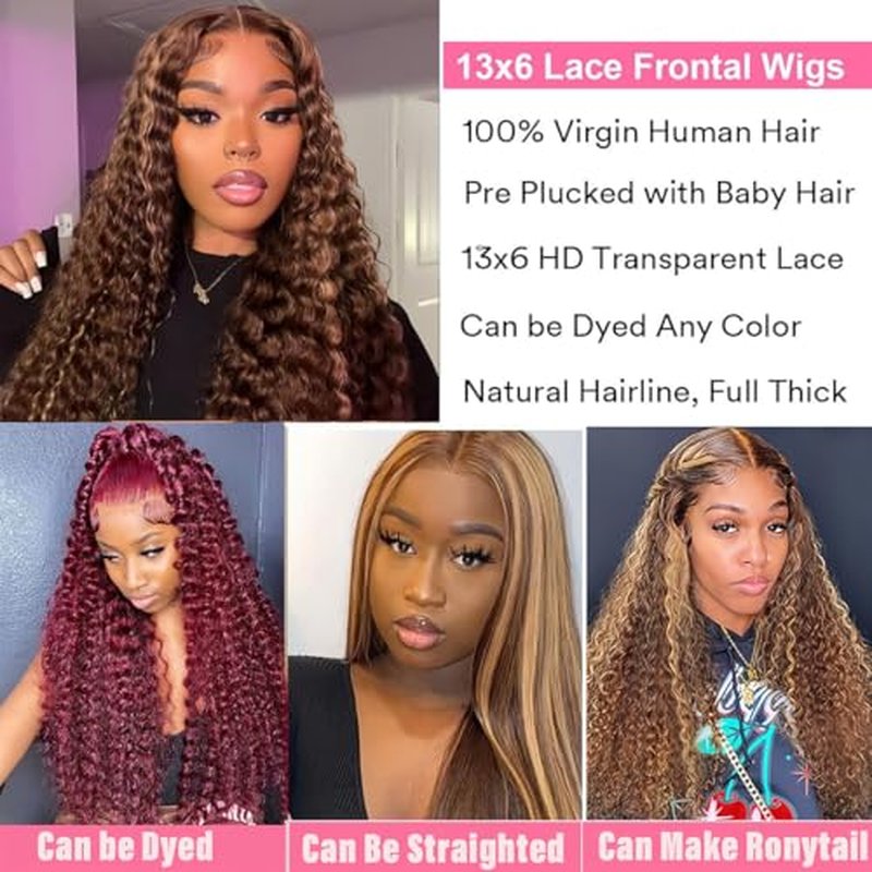 Highlight Ombre Lace Front Wig Human Hair Pre Plucked 13x6 HD Honey Blonde 4/27 Deep Wave Lace Frontal Wigs 200% Density Glueless Colored Wigs for Women Wet and Wavy Lace Front 20 Inch