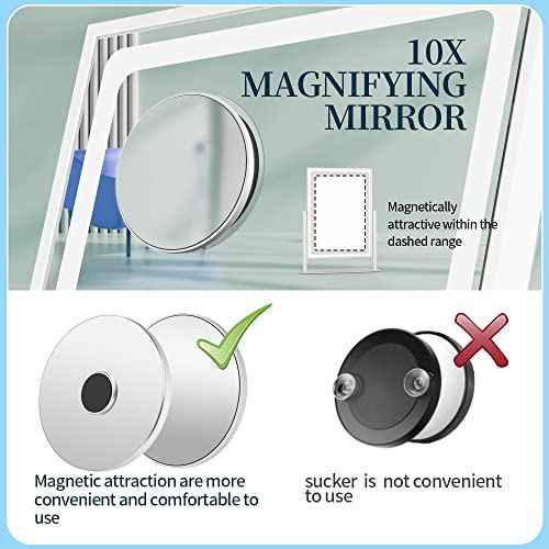 Vanity Mirror with Lights - 13.78"¡¿ 10.23" Adjustable Lighted Makeup Mirror for Desk, Detachable 10X Magnification Mirror, Touch Sensor, Desk Mirror for Bedroom & Dressing Room (White)