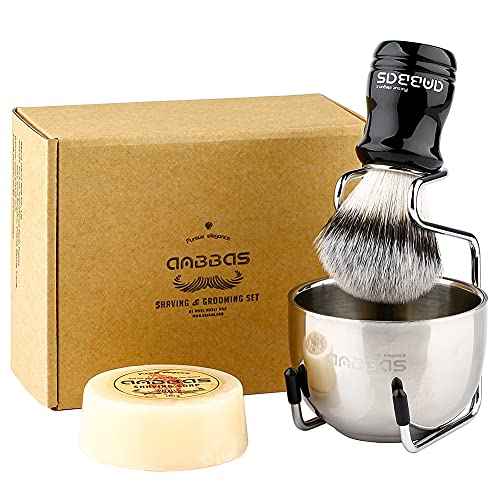 Anbbas Synthetic Badger Hair Shaving Brush,Stainless Steel Shaving Stand and Bowl,Goat Milk Shaving Soap 100g for Men Wet Shave Kit
