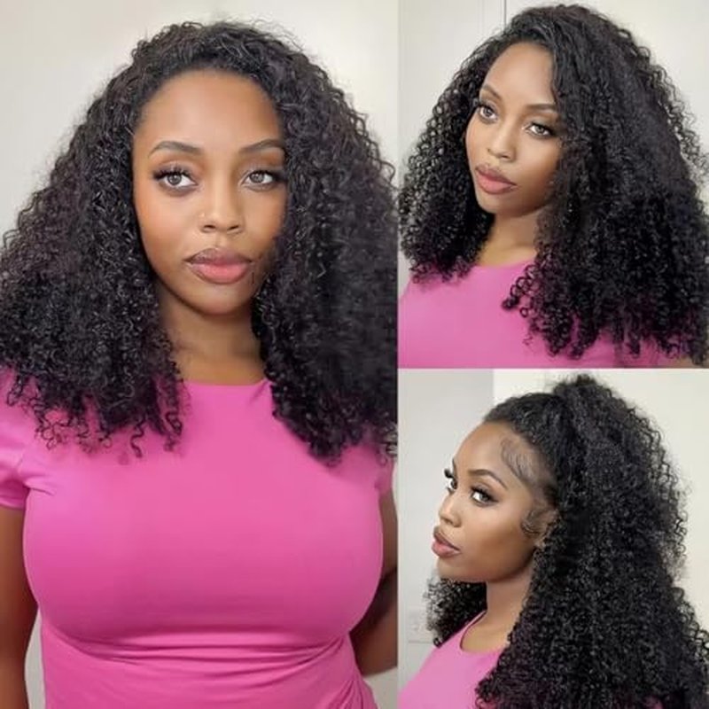 22 Inch Half Wig Human Hair 200% Density Jerry Curly Half Wig 3 In 1 Seamless Flip Over Glueless Wigs Human Hair with Drawstring Beginner Friendly Curly Headband Wig Human Hair for Women Daily Wear