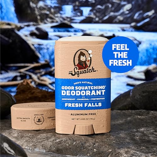 Dr. Squatch Natural Deodorant for Men - Odor-Squatching Aluminum Free - Fresh Falls (2.65 oz, 3-Pack)