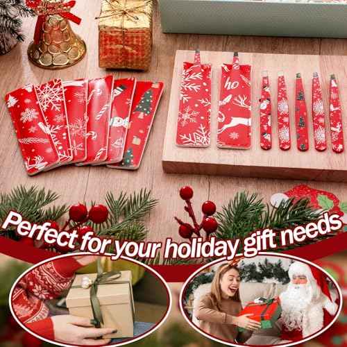 Lasnten 24 Sets Christmas Mini Tweezer Set Christmas Stocking Stuffers for Women Professional Tweezers in Case Mini Jewelry Tweezer Lighted Tweezers for Women Facial Hair for Xmas Party Gifts