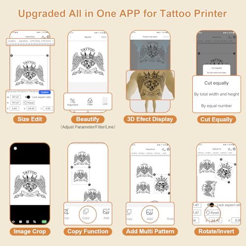 Tattoo Stencil Printer Bluetooth Thermal Wireless Portable Tattoo Stencil Transfer Machine Copier with 10pcs Transfer Paper P8008 Compatible with Android, iOS & Windows