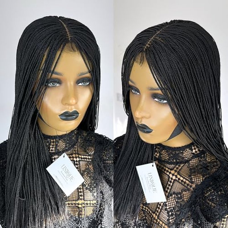 Micro Box Braids Wig, Handmade Box Braided Wigs, Braided Wig for Black Women, Glueless Braid Wigs, Premium Synthetic Box Braids - #1b (18 inches)