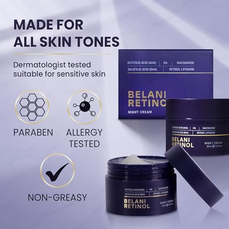 ABERA BELANI Retinol Night Cream For Women, Dark Spot Remover, Melasma Treatment, Reduce Fine Lines, Anti-Wrinkle, Anti-Aging Neck and D?collet? For Face (3 Box + Gift Eyelash Serum)