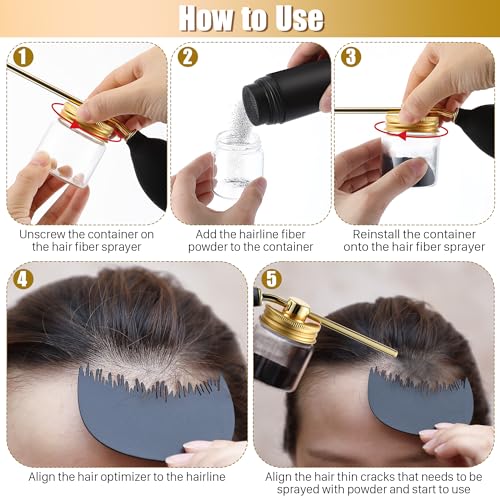 Hair Building Fiber Spray with Hairline Optimizer, Hair Fibers Spray for Hair-building, Portable Fiber Powder with Nozzle, Hairline Building Powder Accessory(Gold)