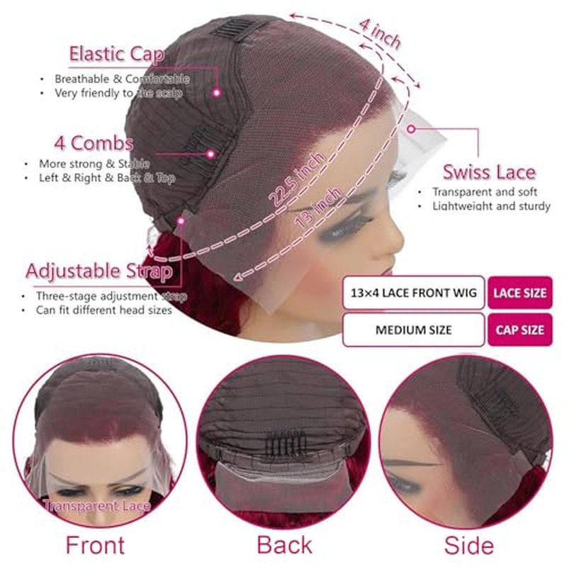 99j Burgundy Lace Front Wigs Human Hair 13x4 HD Transparent Body Wave Lace Front Wigs Human Hair Pre Plucked 180% Density Glueless Wine Red Human Hair Wigs for Women (28)