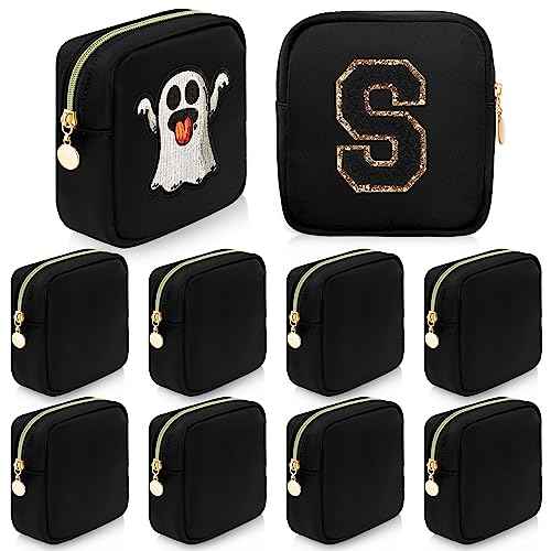 9 Pcs Mini Makeup Bags Bulk Nylon Cosmetic Bags for Purse Travel Bag Pouch Toiletry Organizer Pouches Bag for Women, Small Zipper Pouch Preppy Coin Purse for Custom Birthday Gifts (Black)