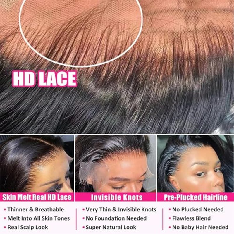 Sunelk 13x6 Body Wave Lace Front Wigs Human Hair 200% Density Glueless Human Hair Wigs for Women HD Transparent Lace Front Wigs with Natural Hairline 22Inch
