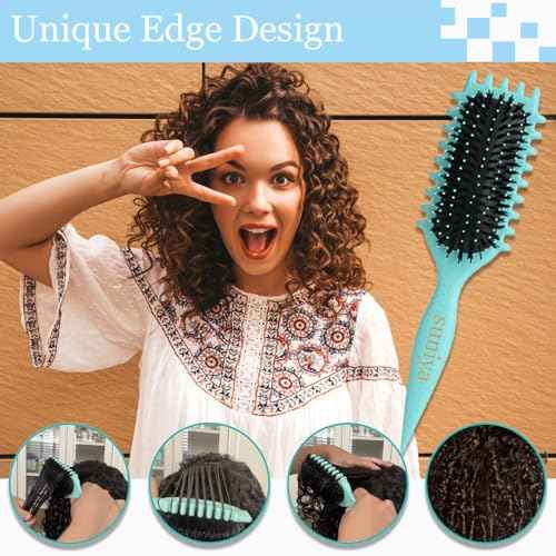 Curly Hair Brush,Curl Defining Brush,Slick Back Hair Brush,Rat Tail Comb,Edge Bristle Brush,Clip Claw,Bow,Satin Scrunchies,No Damage Hair Ties,Scarf Hair Ties,Gifts For Women,Best Gift Set(Green)