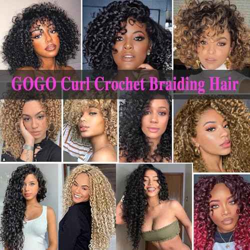 18 Inch Pre Looped Crochet Hair for Black Women - Gogo Curl/Beach Curl/Ocean/Water/Deep Wave Crochet Hair 8 Packs, Synthetic Hair Tangle-Free Natural Look Curly Hair Extensions (1B)