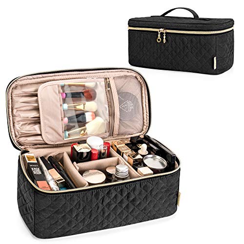 Teamoy Travel Makeup Brush Case, Makeup Train Organizer Bag with Handle for Makeup Brushes(up to 8-inch) and Essentials, Large, Black(BAG ONLY)