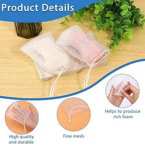 Mozeat Lens 20 PCS Exfoliating Mesh Soap Saver Pouch Bag Mesh Soap Bag Handmade Soaps Bubble Meshs Net Bags with Drawstring Meshs Foaming Net Soaps Sack Bags for Bath & Shower
