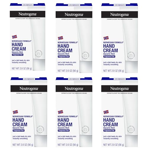 Neutrogena Norwegian Formula Moisturizing Hand Cream & Lotion for Dry Hands, Fragrance Free Glycerin Concentrated Relief, Over 200 Uses, 6 Pack, 2 oz Each (Total 12 Fl Oz)