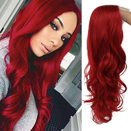 Red Lace Front Wigs for Women Long Curly Wavy Middle Part Natural Looking Wig for Party Cosplay Halloween Daily Use