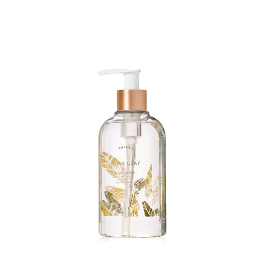 Thymes Large Hand Moisturizing Wash - Olive Leaf - Scented Liquid Hand Soap – Refillable Hand Soap Pump Bottle, Glass - 15 Fl Oz