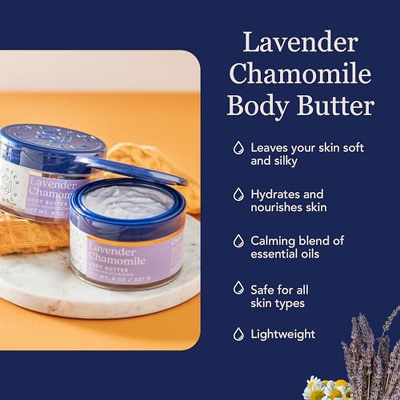 Spenser & Jensen Hydrating Lavender & Chamomile Body Butter - Gentle On All Skin Types - Moisturizing Body Lotion for Women & Men - Paraben Free - 8 Oz (Pack of 1)