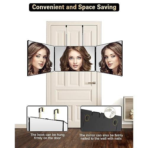JUSRON 360 Viewing Angle Self Hair Cutting Mirror, Clear Anti-Fog HD Glass (Black Without LED Without Accessories)