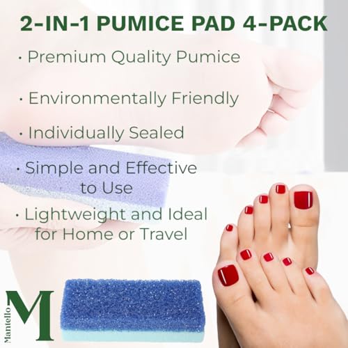 Mantello Pumice Stone for Feet- Foot Scrubbers for Shower and Foot Tub- Pumice Stone for Feet Callus Remover- Double Sided Foot Scrubber Dead Skin Remover- 4 Pack
