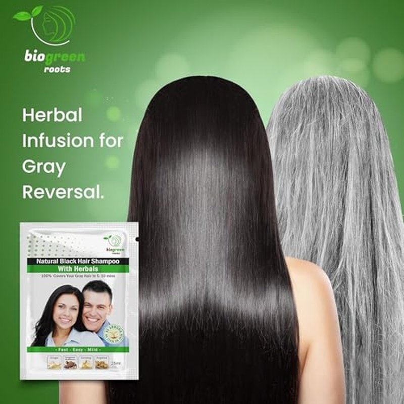 Ammonia-Free & Paraben Free Herbal Hair Shampoo - Hair Dye Shampoo for Women & Men - Natural Color & Herbal Nourishment - No Stain on Skin - Natural Black (100 sachets x 25 ml)