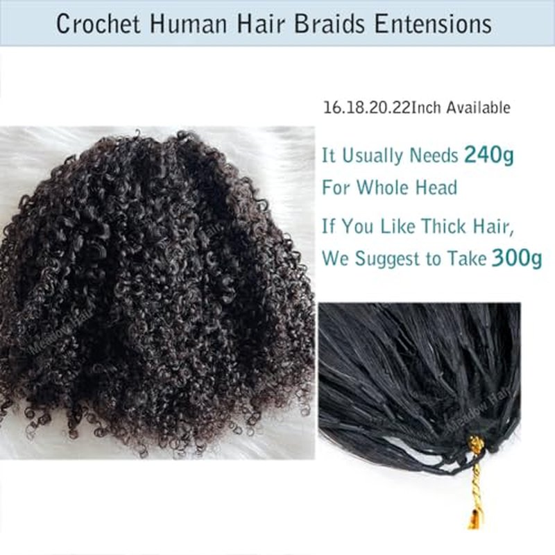 Knotless Pre Separated Human Hair Crochet Extensions for Braids Afro Kinky Curly Brazilian Virgin Feather Hair Bundles Boho Twist Braiding Hair for Black Women 22inch 60g
