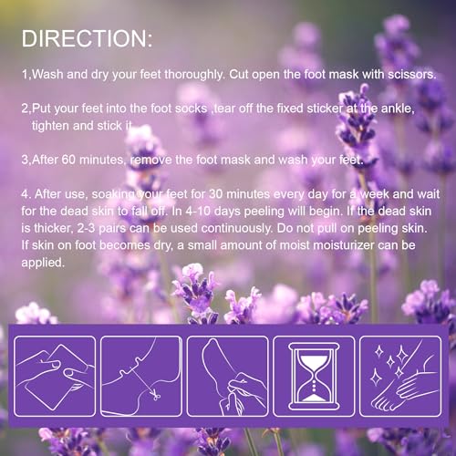 Foot Peeling Mask - 5 Pack Exfoliating Foot Peel Mask for Dry Cracked Feet - Baby Soft Foot Mask Socks for Removing Dead Skin, Cracked Heels, and Calluses - Lavender, Shea Butter, Aloe - Women and Men