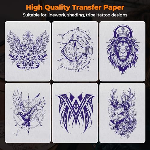 MUNBYN Tattoo Transfer Paper 100 Sheets, A4 Size Tattoo Stencil Paper, 4-Layer Stencil Papers for Tattooing, Tattoos Kit Supplies, Compatible with ITP05/ITP06/M08F/P90/MHT-P8009 Printer