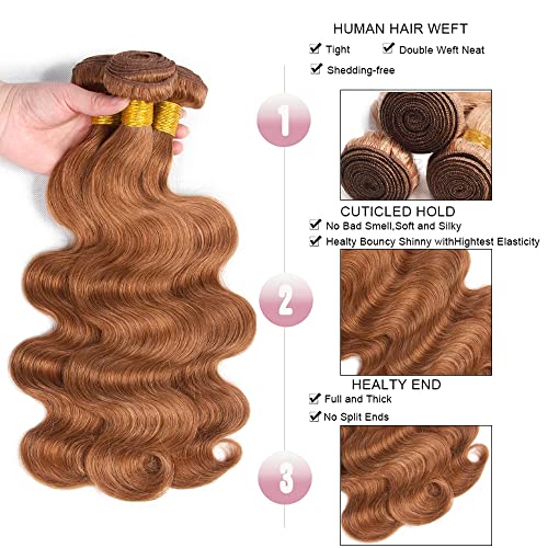 Light Brown Bundles Human Hair Color #30 Body Wave Bundles Virgin Remy Mixed Length 18 20 22 Inch Light Brown Body Wave Bundle Hair Weave 300g