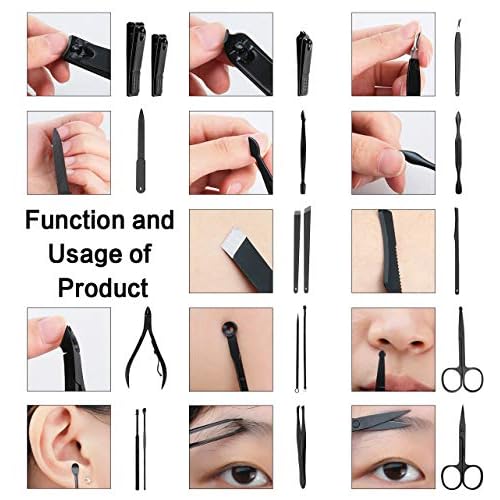 Manicure Set, ESARORA 18 In 1 Stainless Steel Professional Pedicure Kit Nail Scissors Grooming Kit with Black Leather Travel Case