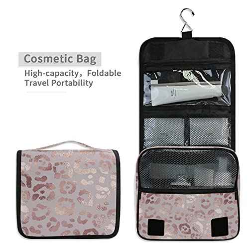 Hanging Toiletry Bag Rose Gold Leopard Print Makeup Bag Portable Travel bag for Toiletries Organizer Bags for Women Men, Travel-Essentials Bag