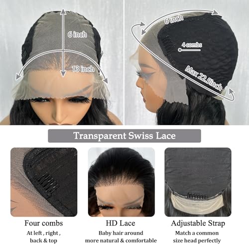 SOKU 13x6 Lace Front Wigs Synthetic 28 Inch Body Wave Wigs with Baby Hair Free Part Lace Frontal Wigs Pre Plucked Natural Black Wave Lace Front Wigs for Women Girls High Temperature Fiber