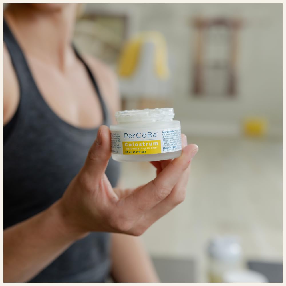 PerCōBa Colostrum Rejuvenating Cream - Anti-Aging Face, Neck & Hand Moisturizer with Vitamin A, E, and Jojoba - Non-Greasy Hydrating Cream for Radiant, Youthful Skin - 1.7 fl.oz.